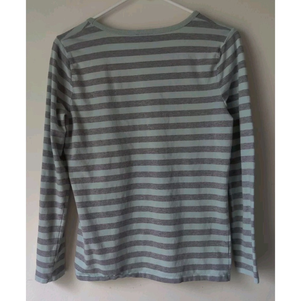 Ann Taylor‎ Long Sleeve Mint Green/Gray Striped Shirt Size Medium V-neck Casual - Picture 2 of 3
